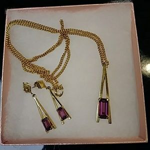 Vintage Avon gold tone and amethyst set